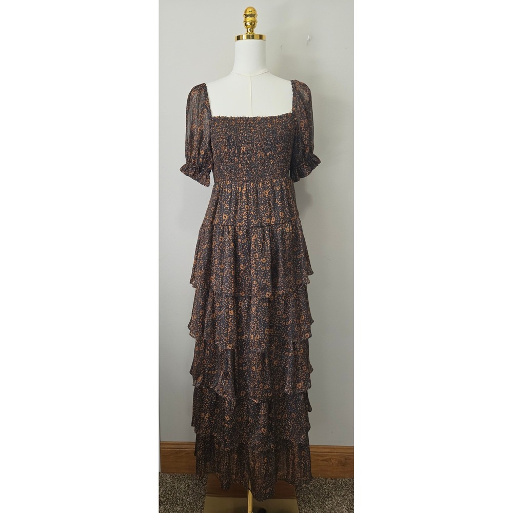Buddy Love Marlee Tiered Maxi Dress Nightfall Floral Smocked Open Back Large